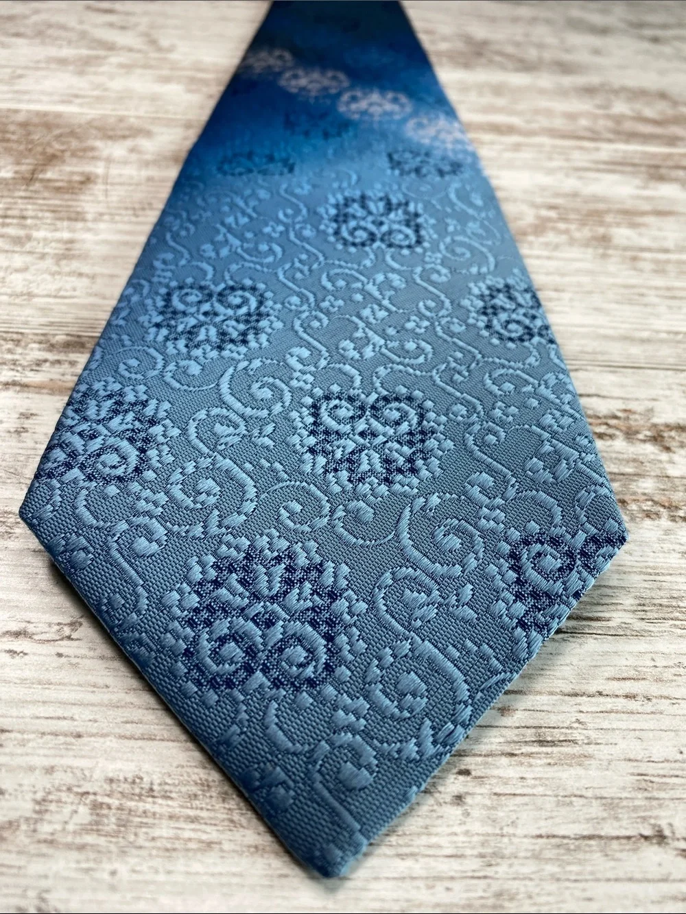 Blue Damask Tie Wide 4” Formal Wedding Prom Jacquard Designer Collection Regal